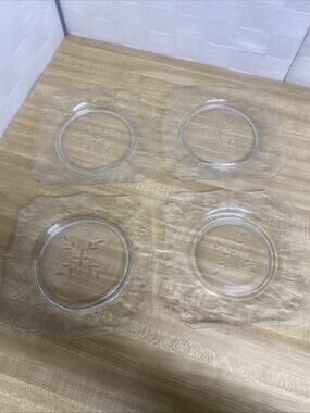 Set Of 4 Libbey Rock Sharpe Square Clear Glass Lunch Salad Plates 7” Floral Etch